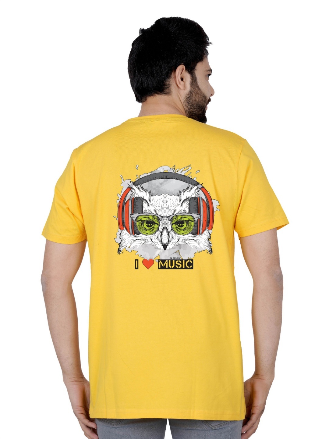 

LA MILANO Men Graphic Printed Round Neck Pure Cotton Slim Fit T-shirt, Yellow