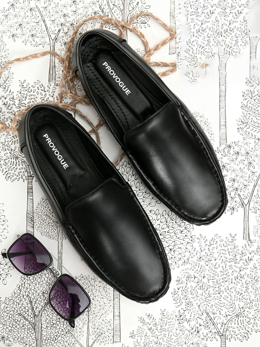 

Provogue Men Leather Formal Slip-On Shoes, Black