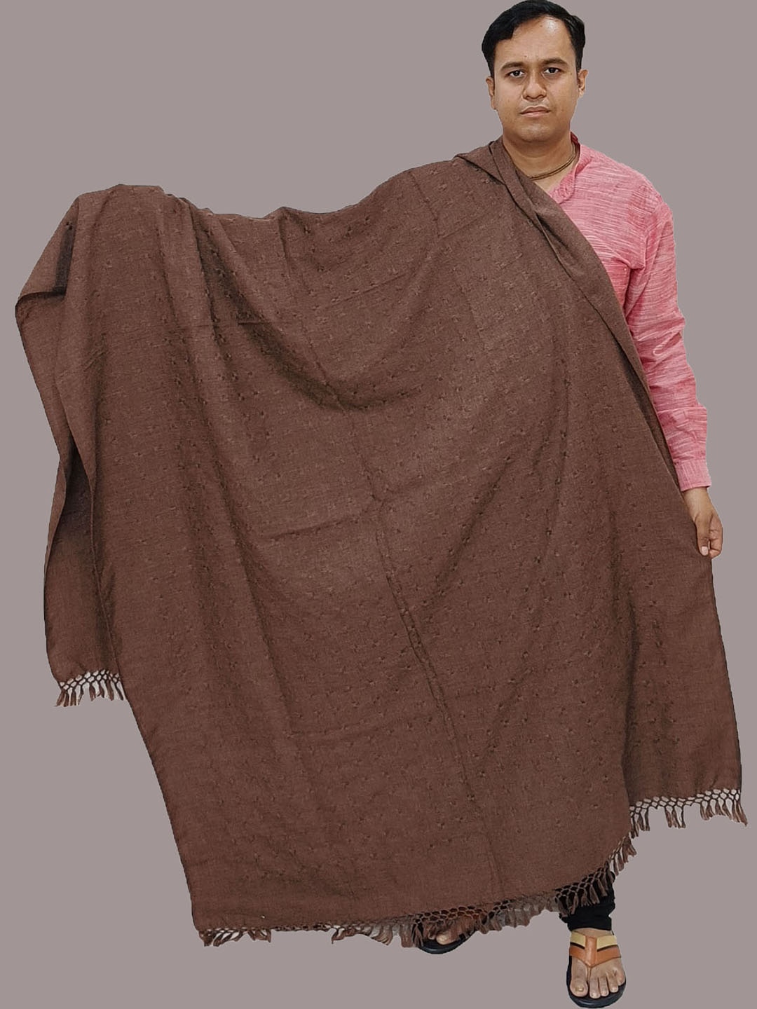 

Vrinde Tasselled Border Woollen Shawl, Brown