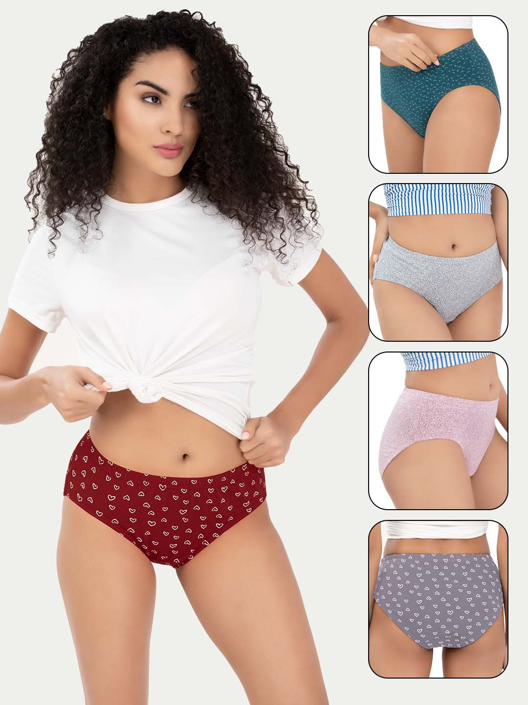 

TRYLO RIZA Pack of 5 Assorted Outer Elastic Cotton Full Coverage Hipster Briefs, Green