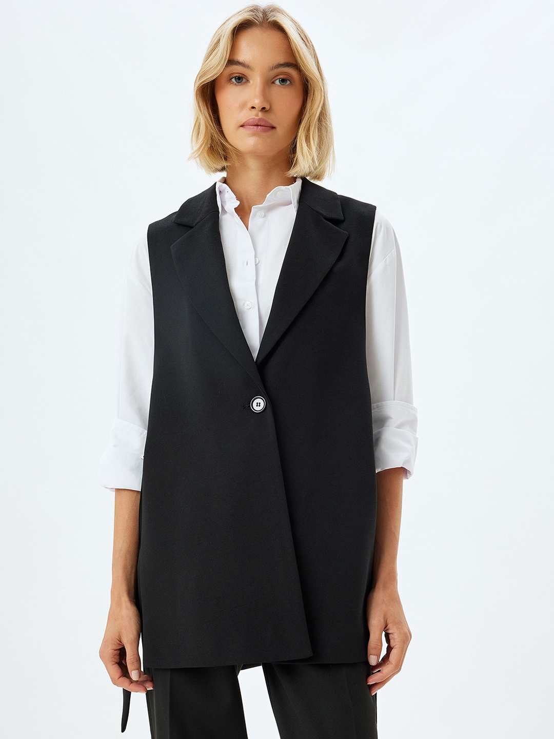 

Koton Notched Lapel Sleeveless Overcoat, Black