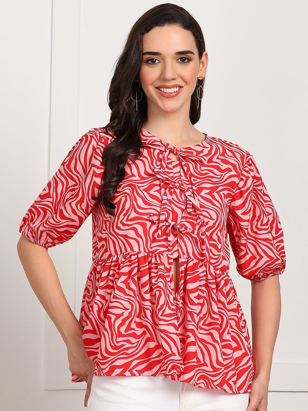 

Fashfun Animal Print Crepe Top, Red