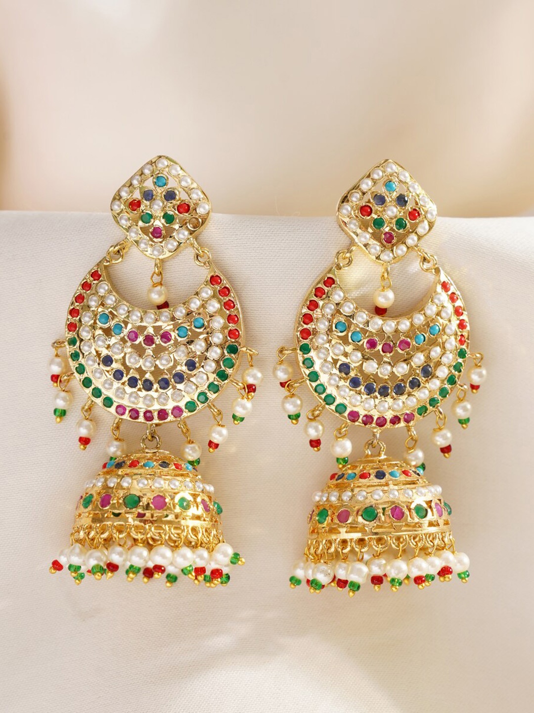 

JAYPORE Contemporary Jhumkas Earrings, Gold
