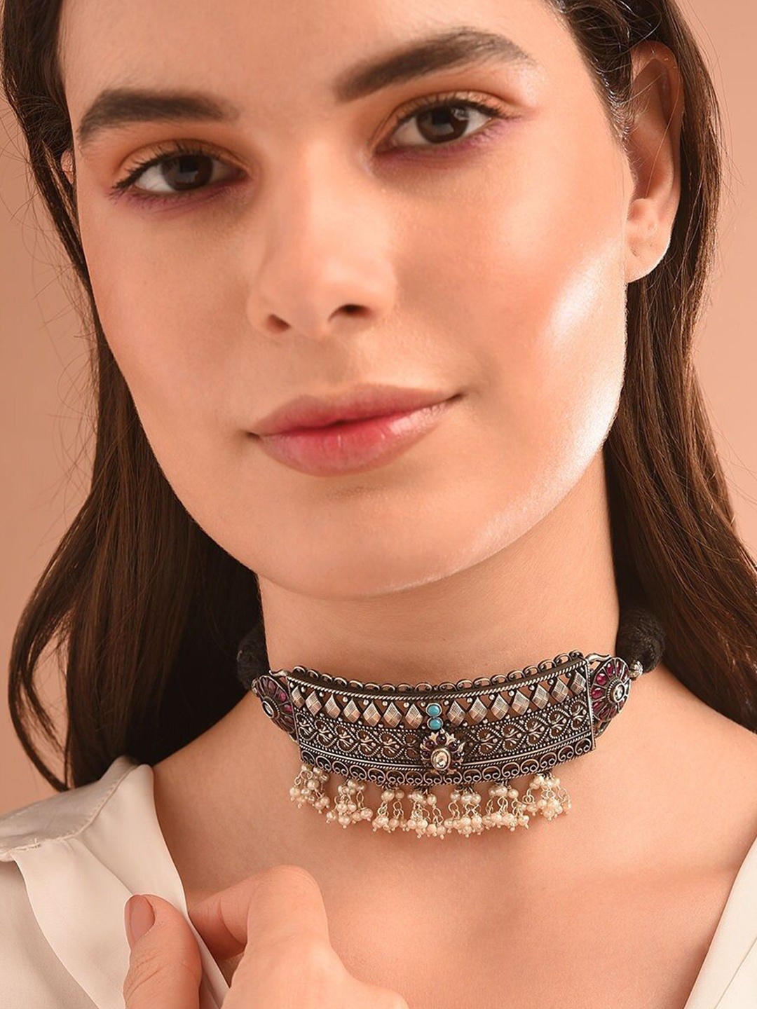 

JAYPORE Pure Silver Oxidised Necklace