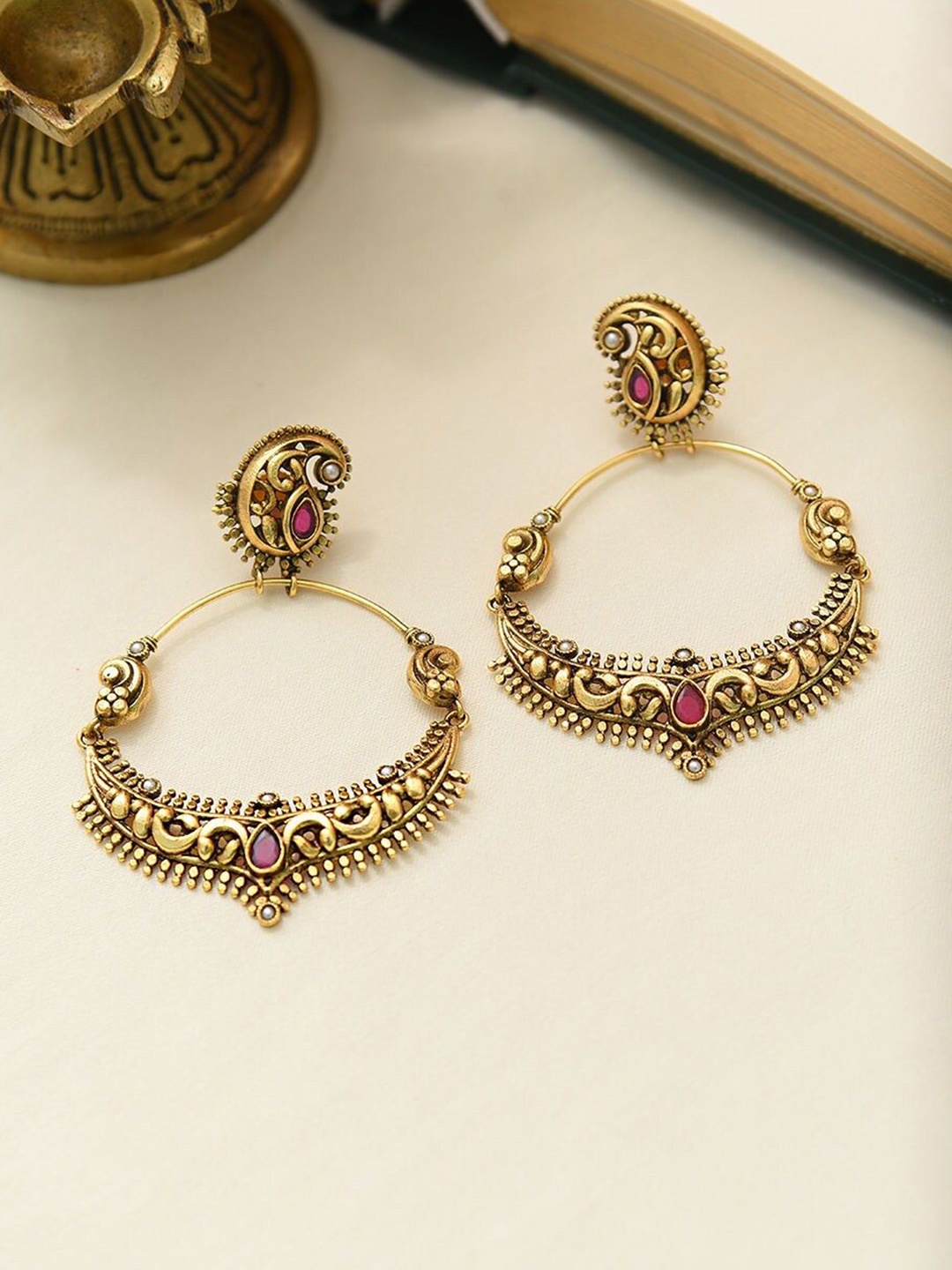

JAYPORE Silver-Plated Contemporary Drop Earrings, Gold