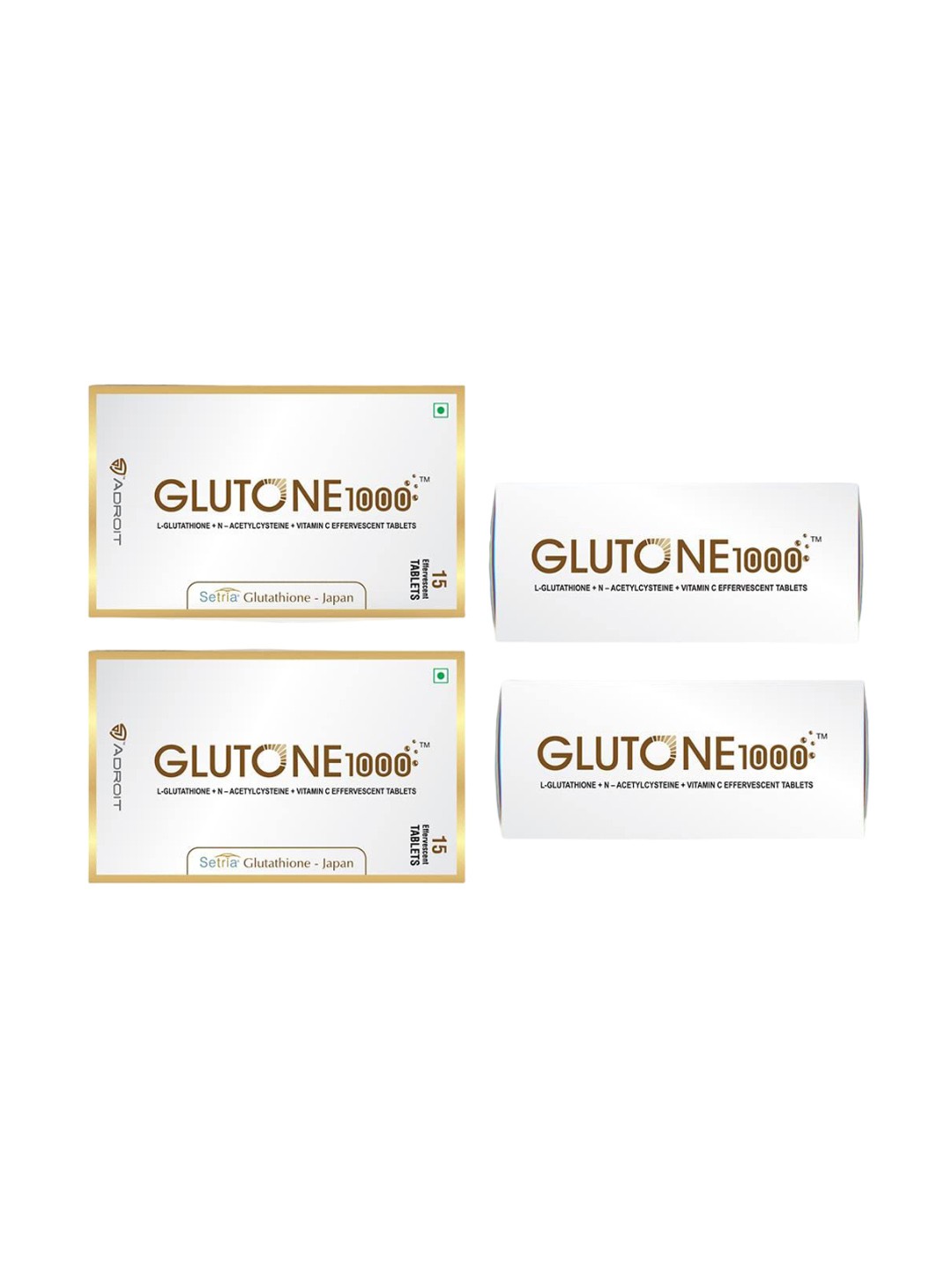

GLUTONE Set Of 4 Glutone 1000 Setria L-Glutathione Effervescent Tablets - 15 Tablets Each, White