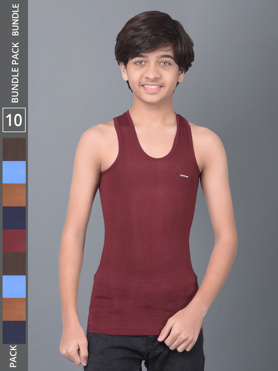 

Dollar Bigboss Pack Of 10 Boys Cotton Assorted Innerwear Vests, Maroon