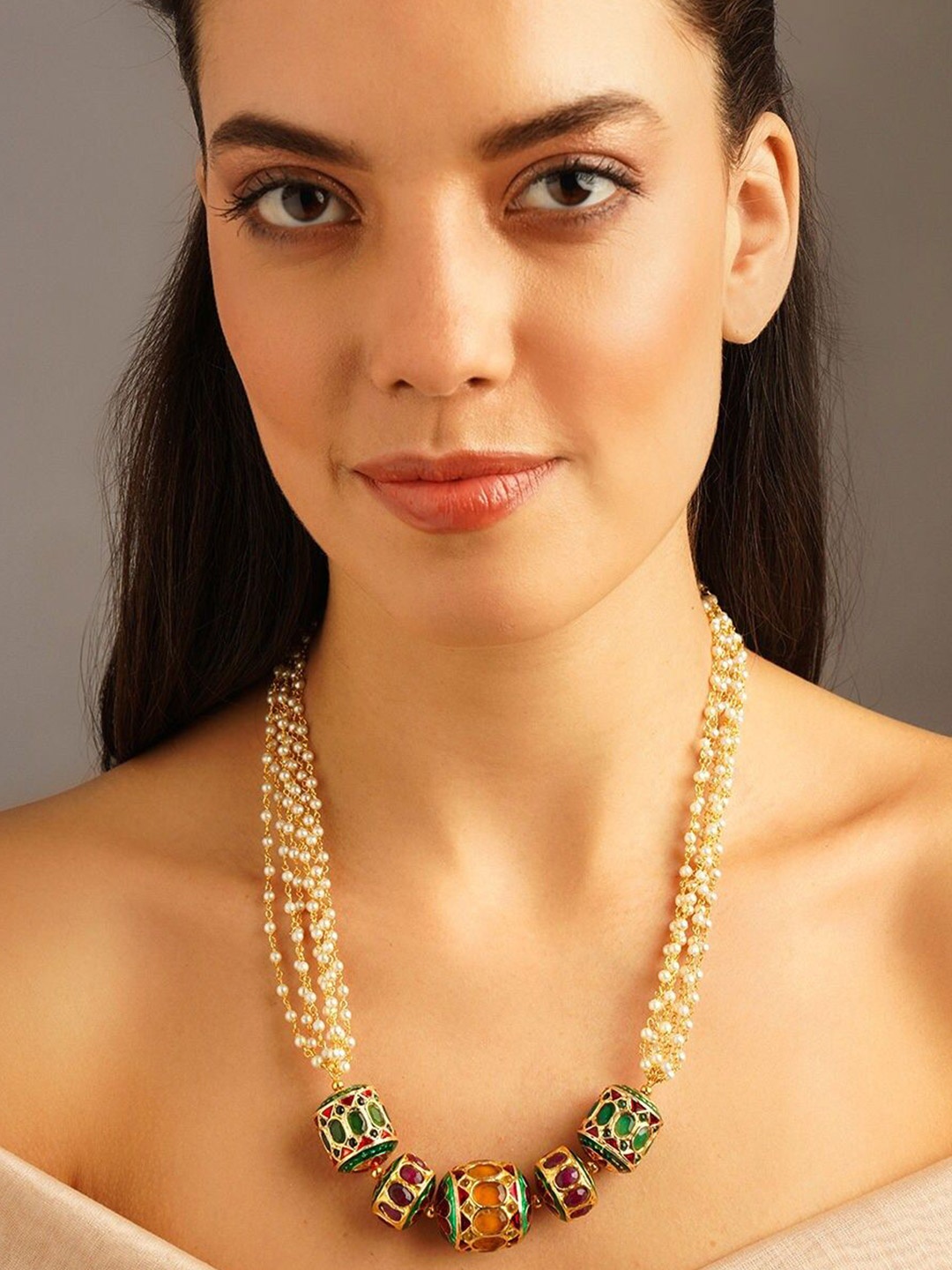 

JAYPORE Brass Statement Beaded Necklace, Gold