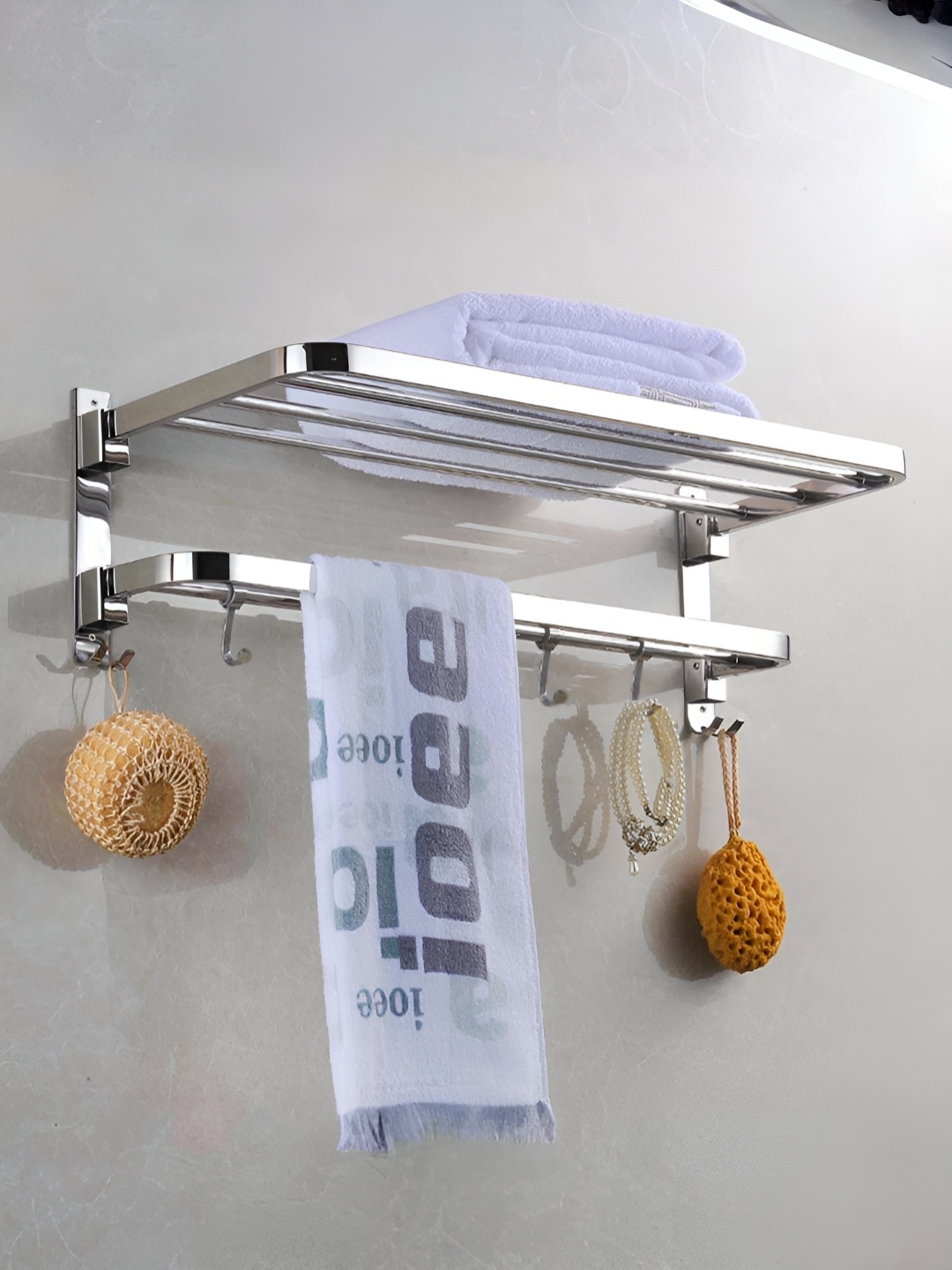 

Plantex Silver-Toned Stainless Steel Dual Folding Towel Rack