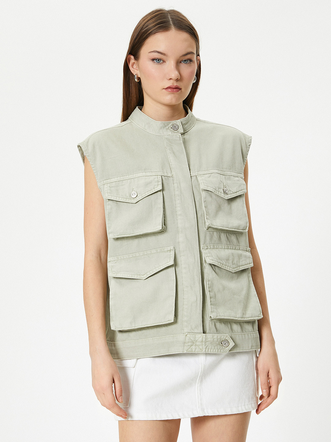 

Koton Mandarin Collar Sleeveless Pure Cotton Jacket, Pink