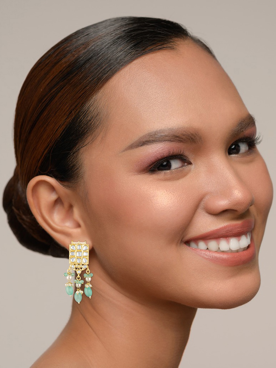 

BDIVA 18k Gold Plated Kundan Studded Classic Drop Earrings