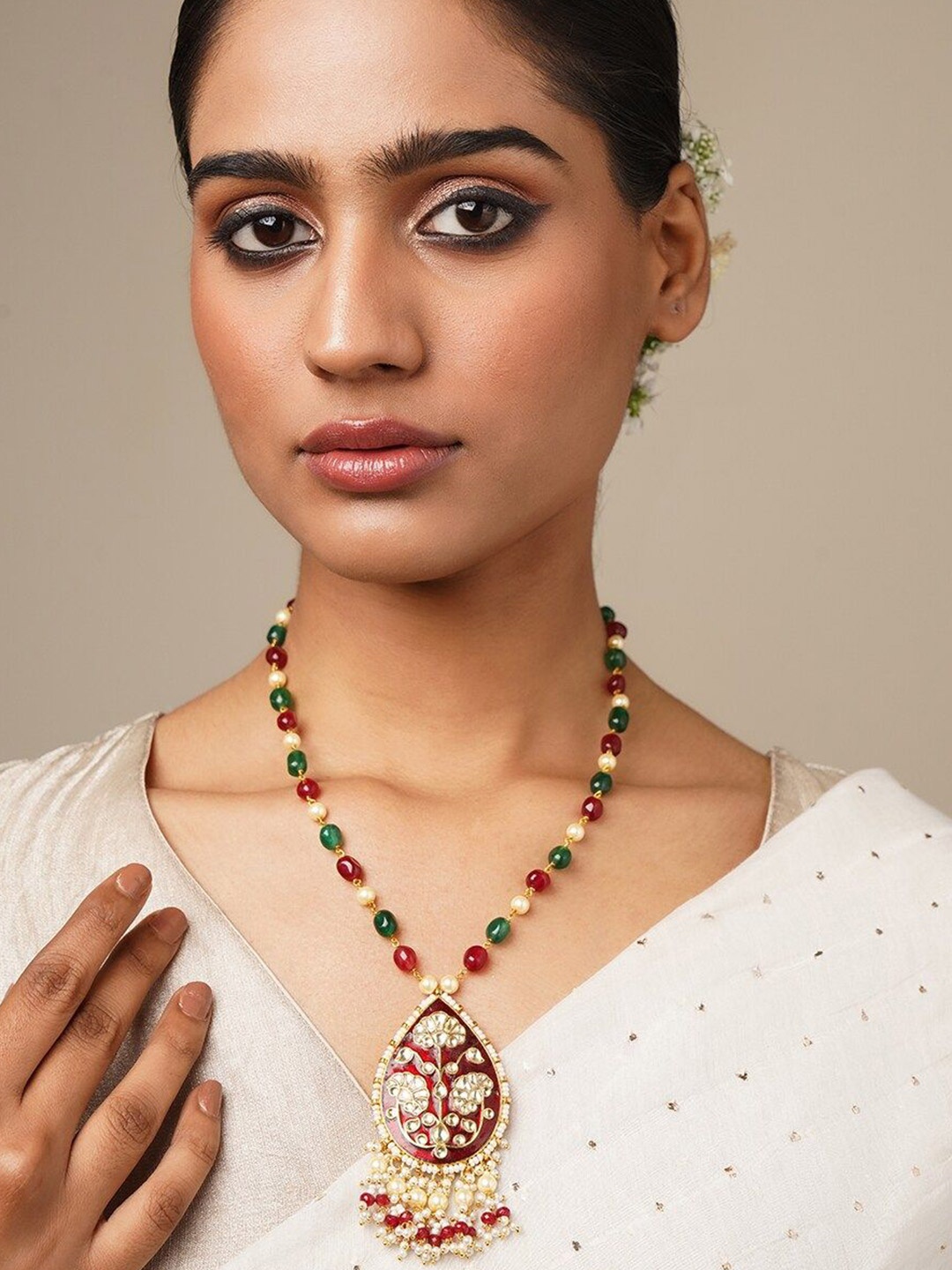 

JAYPORE Kundan & Beaded Necklace, Gold