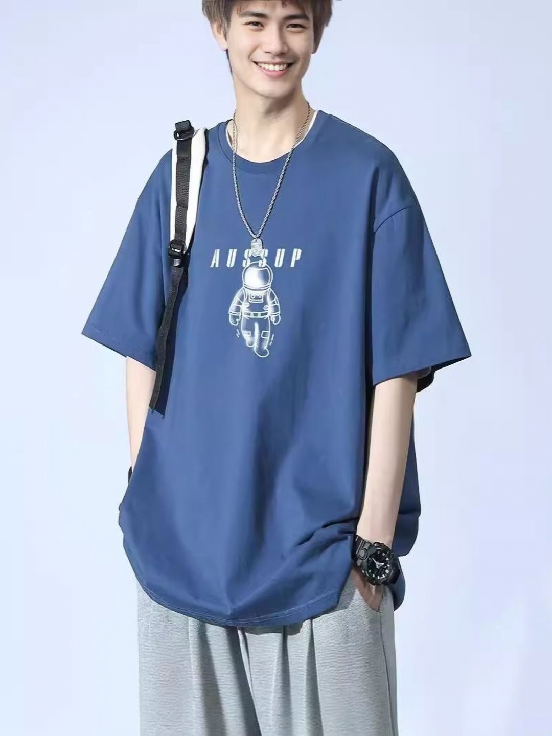 

StyleCast Typography Printed Round Neck Baggy T-shirt, Blue