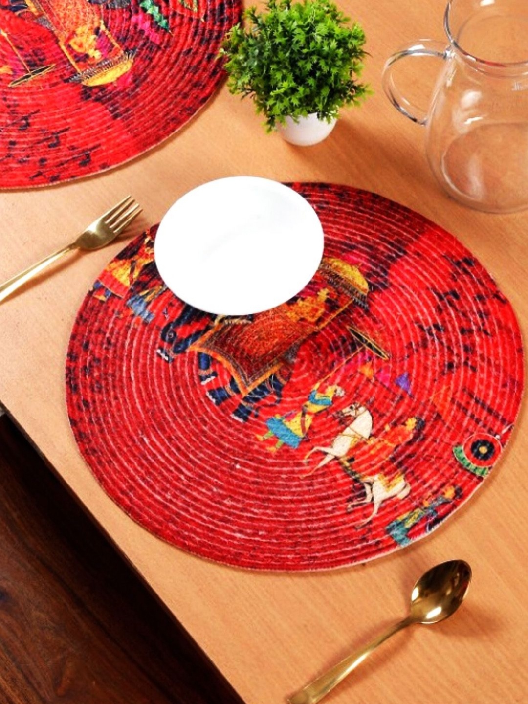 

ANA 2-Pcs Red & Blue Printed Rond Table Placemats