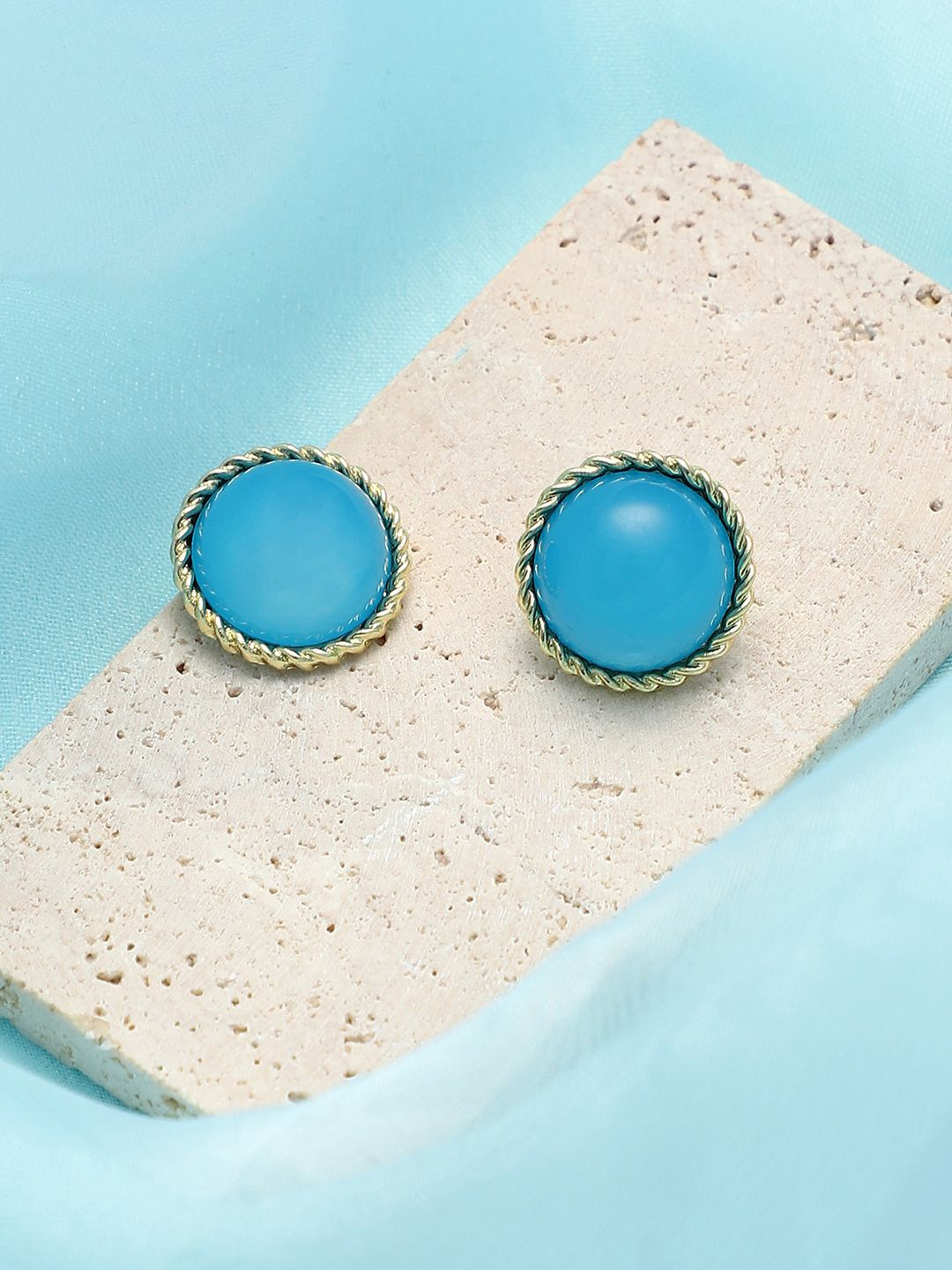 

SOHI Gold-Plated Contemporary Stones Studded Earrings, Blue
