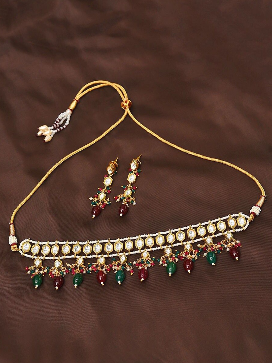 

JAYPORE Gold-Plated Stone Studded Necklace and Earrings