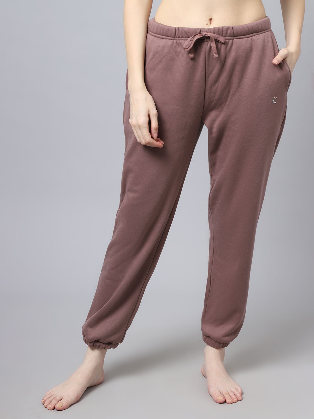

Kanvin Women Solid Mid-Rise Lounge Pants, Camel brown
