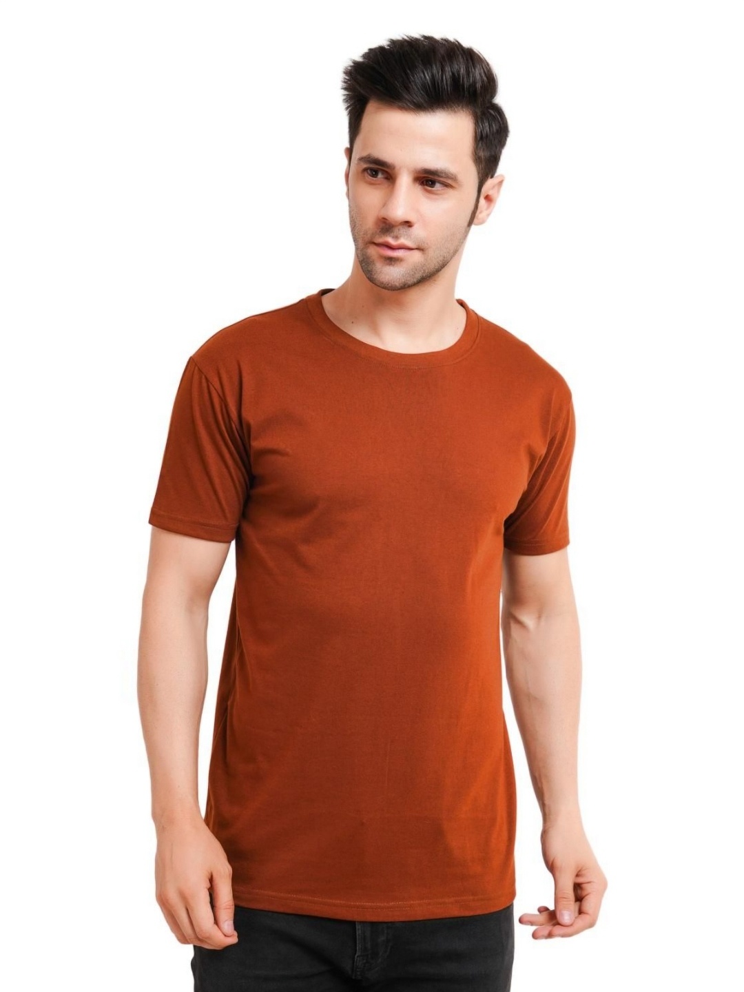 

XO Celebrating Love Men Solid Round Neck Cotton T-shirt, Brown