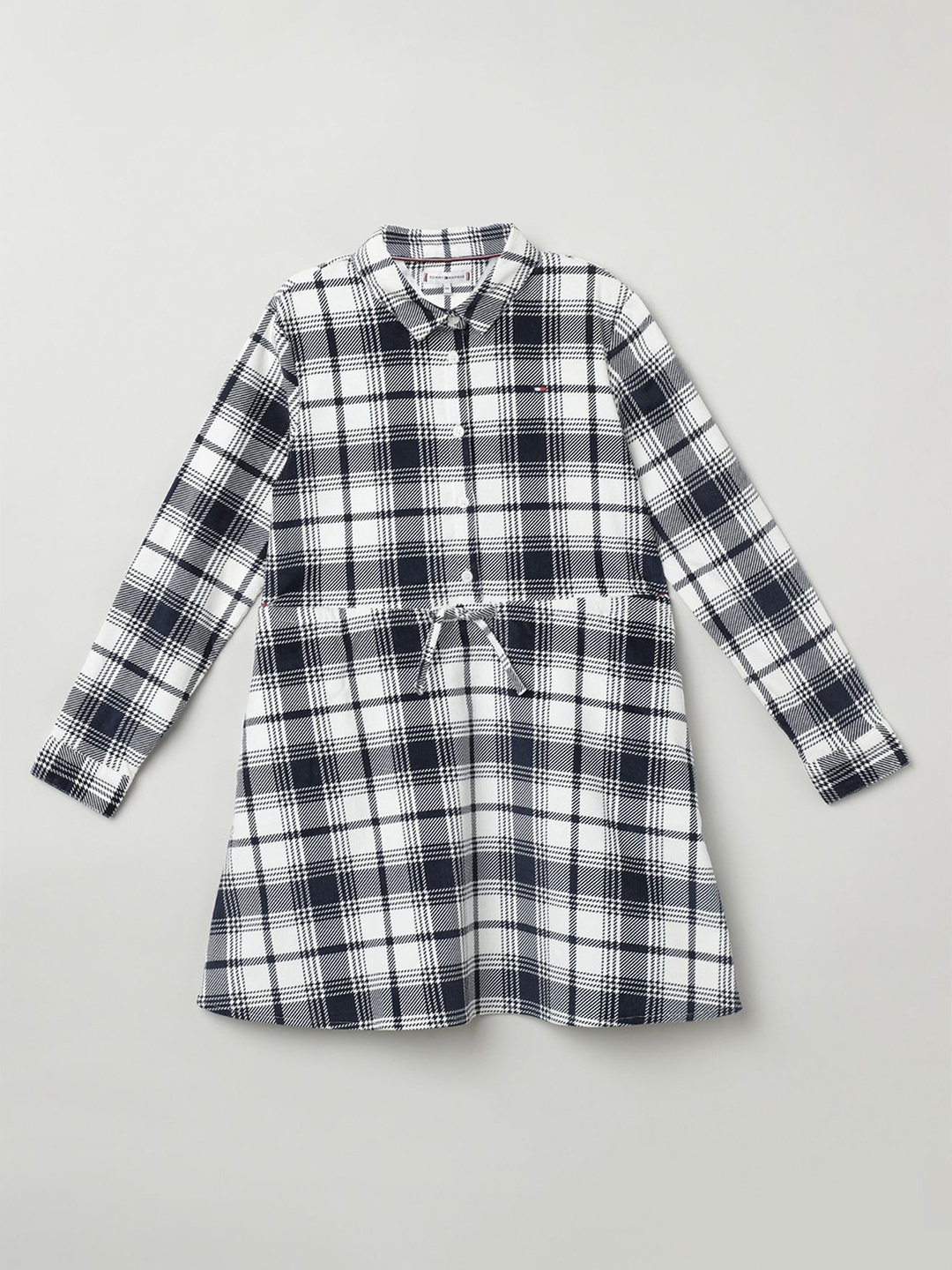 

Tommy Hilfiger Girls Checked A-Line Shirt Collar Cotton Dress, White