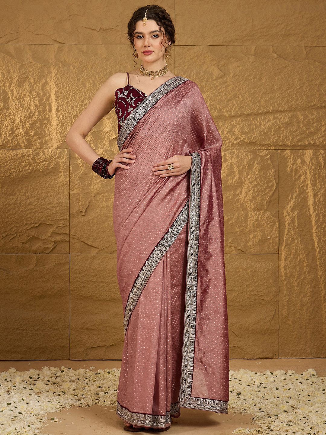

Anouk Ethnic Motifs Embroidered Saree With Blouse Piece, Peach