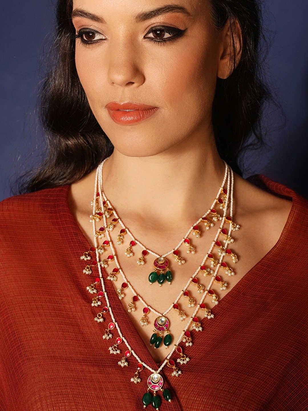

JAYPORE Kundan & Beaded Necklace, Gold