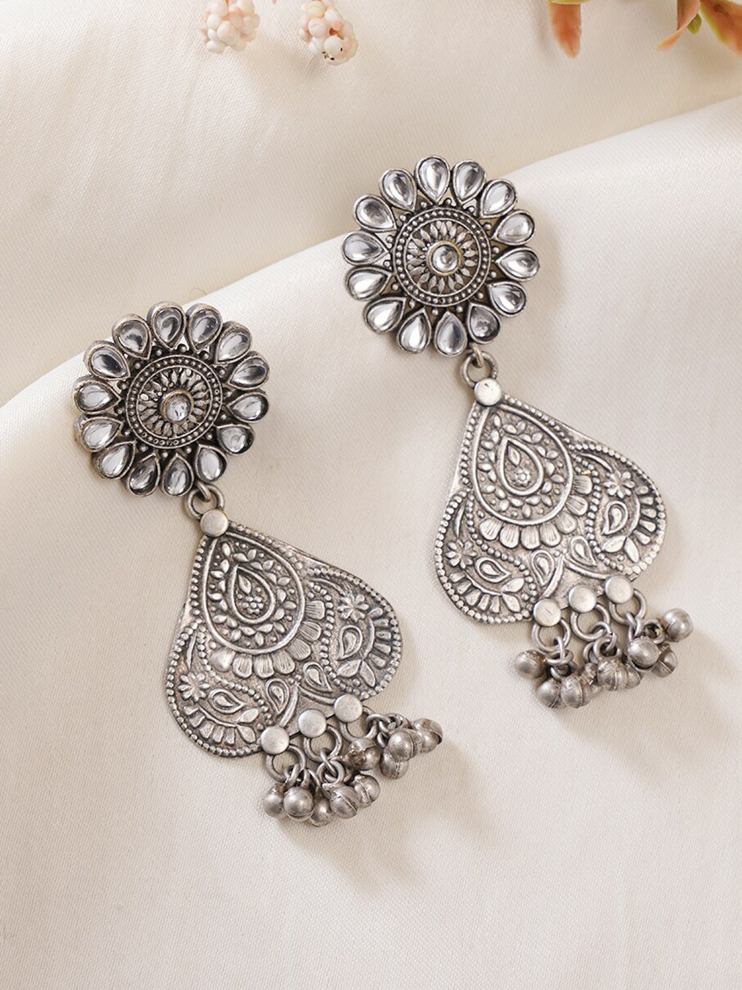 

JAYPORE Contemporary Oxidised Drop Earrings, Silver