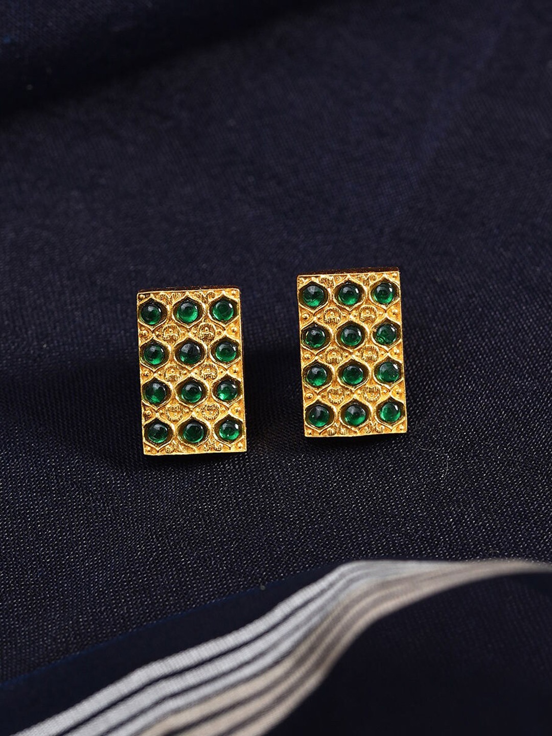 

JAYPORE Gold-Plated Square Silver Stone Sudded Studs