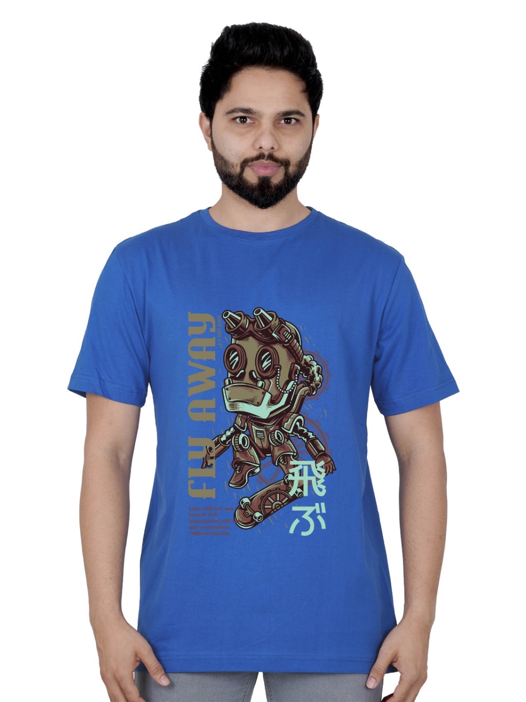 

LA MILANO Men Graphic Printed Round Neck Pure Cotton Slim Fit T-shirt, Blue