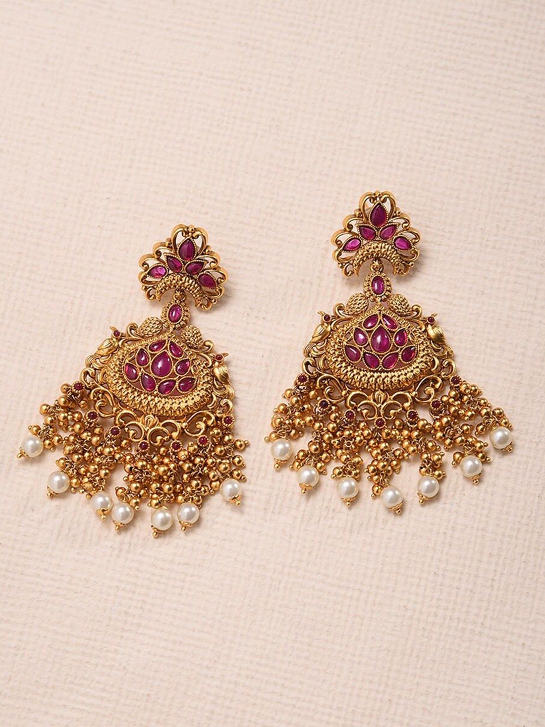 

JAYPORE Gold Plated Kundan Studded Contemporary Drop Earrings
