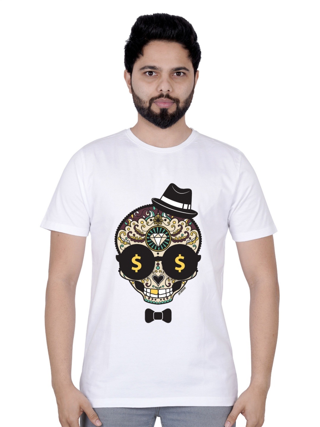

LA MILANO Men Graphic Printed Round Neck Pure Cotton Slim Fit T-shirt, White