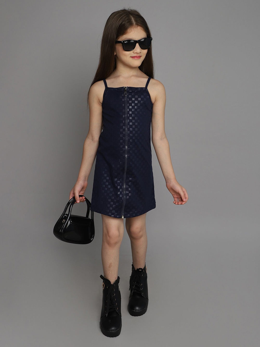 

taffykids Girls Checked Scuba Sheath Dress, Navy blue