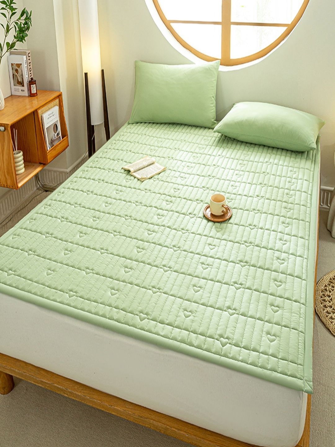 

JC HOME Green Abstract 160 TC Fitted Double King Bedsheet Set-1.8 m x 2 m