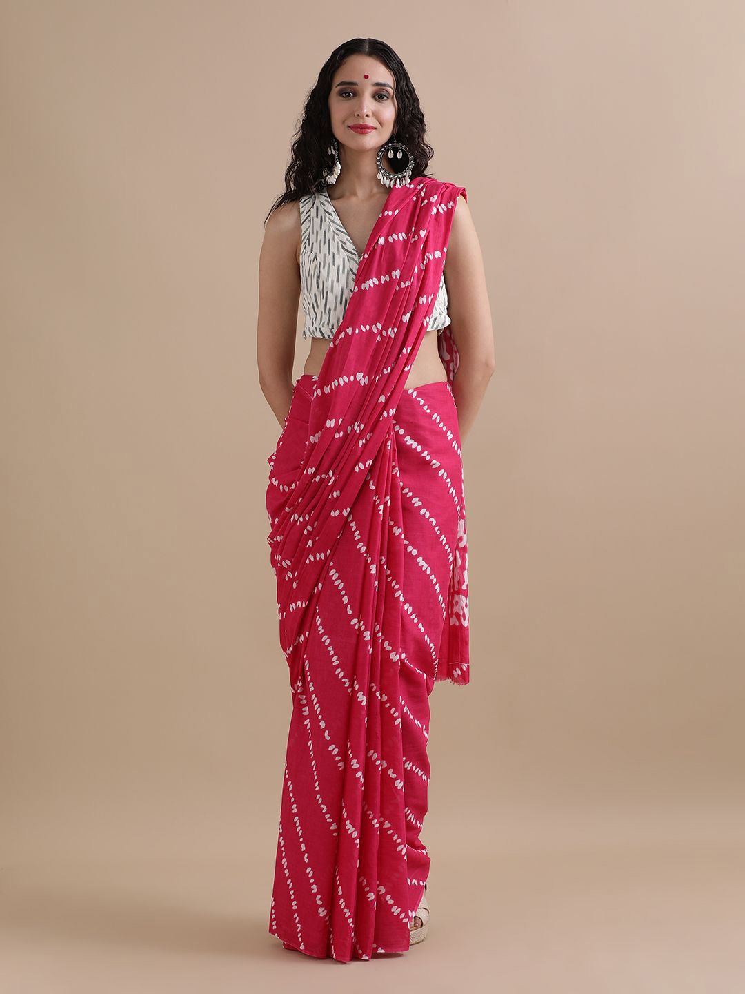 

Jaipur Kurti Striped Pure Cotton Saree, Pink