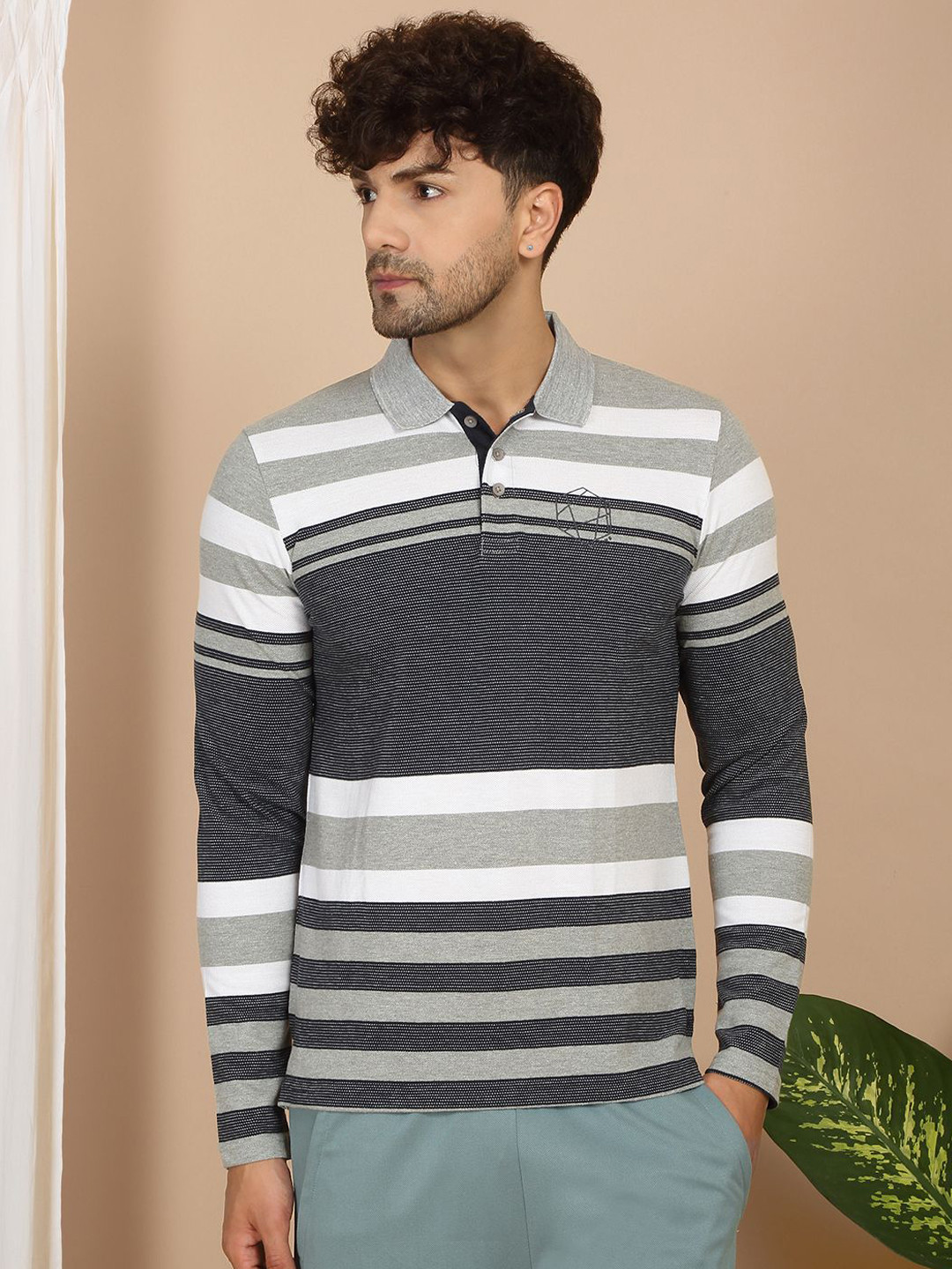 

Sweet Dreams Men Striped Polo Collar Cotton Lounge T-Shirt, Navy blue