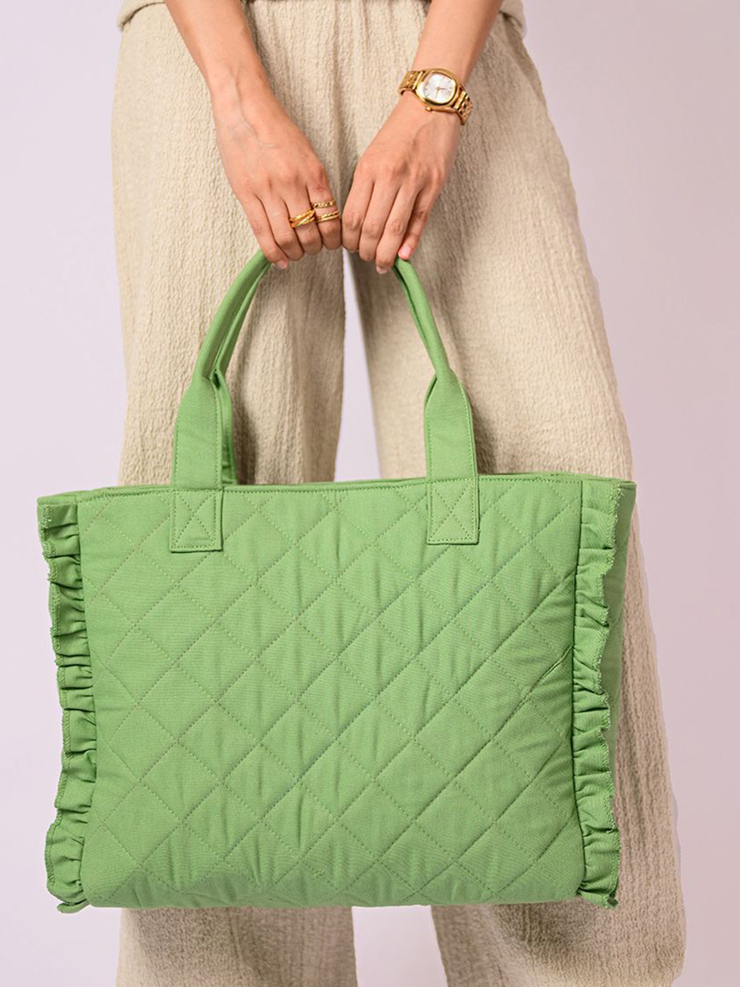 

earthbags Unisex Textured Structured Shoulder Bag, Green