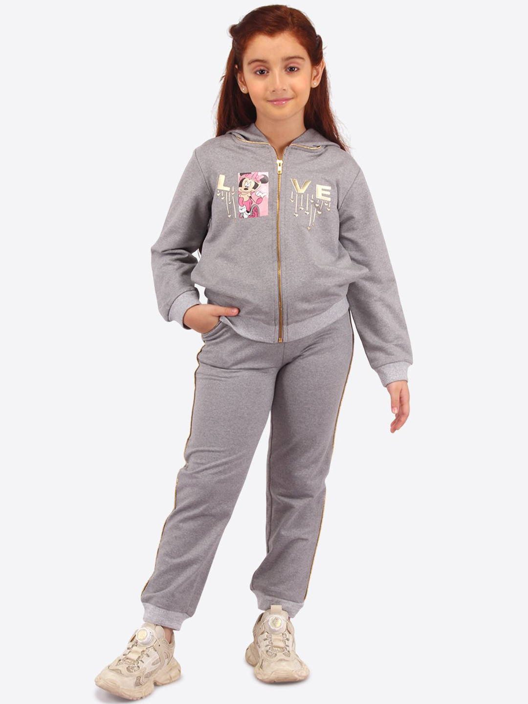

CUTECUMBER Girls Graphic Printed Hooded Tracksuits, Grey