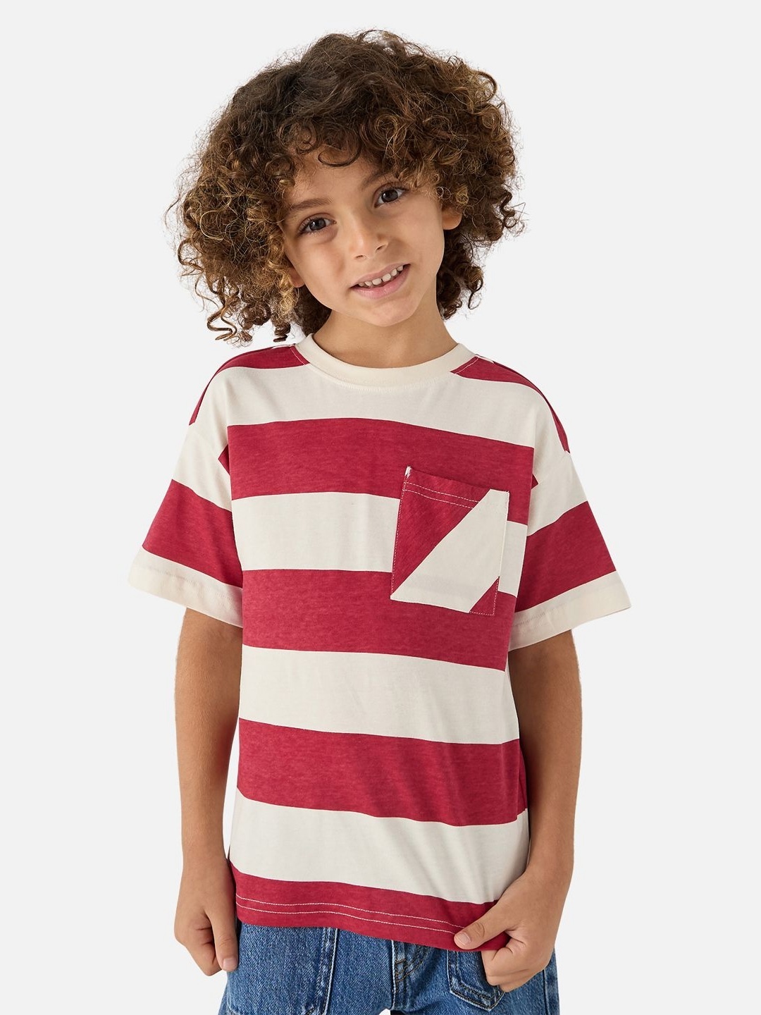 

Juniors by Babyshop Boys Striped Round Neck Cotton Relaxed Fit T-shirt, Cream