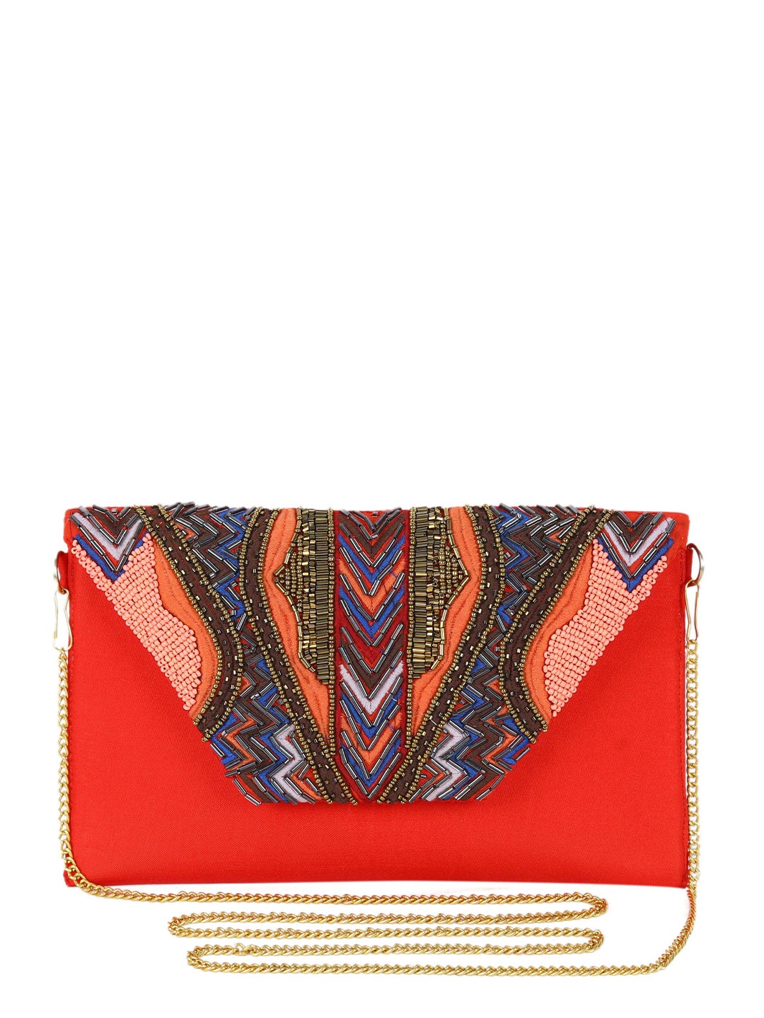 

REZZY Embroidered Canvas Envelope Clutch, Red