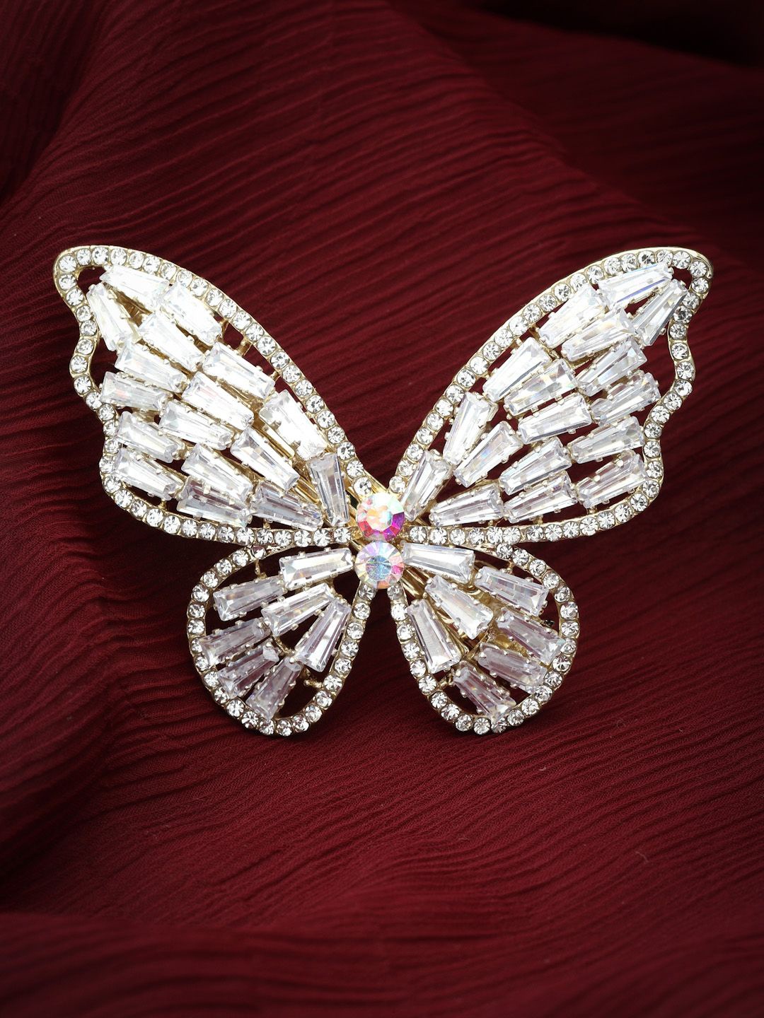 

PANASH Women Embellished Stone Studded Butterfly Shpaed Claw Clip, Gold