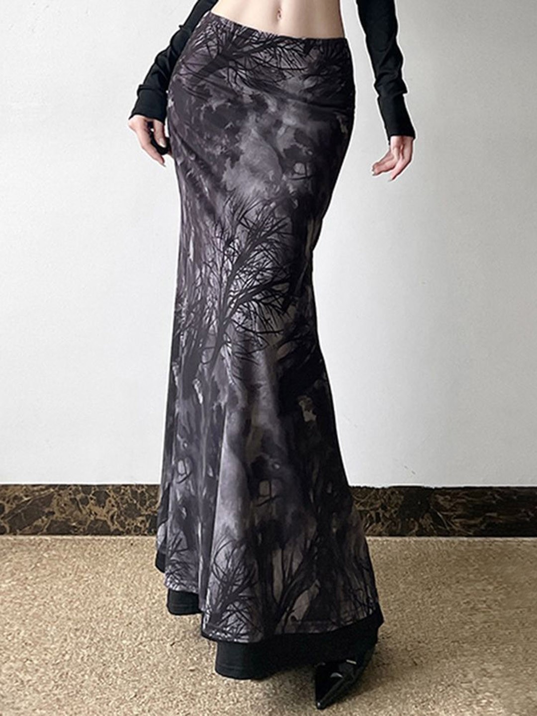 

LULU & SKY Women Printed A-Line Maxi Skirt, Black