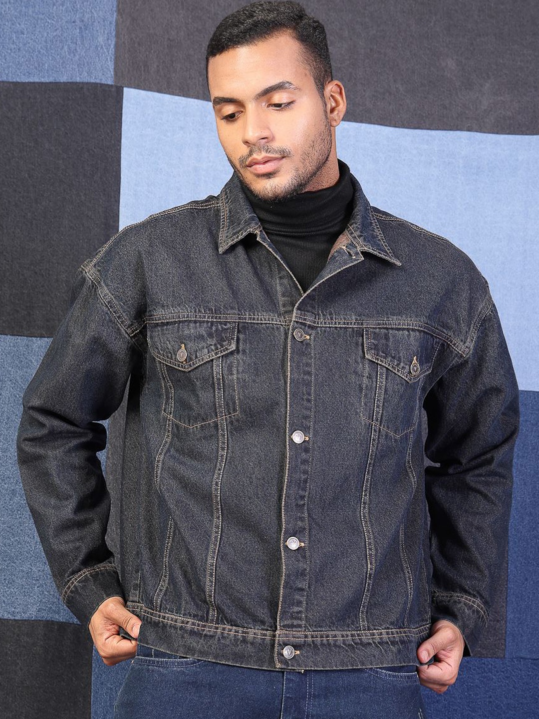 

VESTIDO MODAS Men Denim Basic Regular Jacket, Black