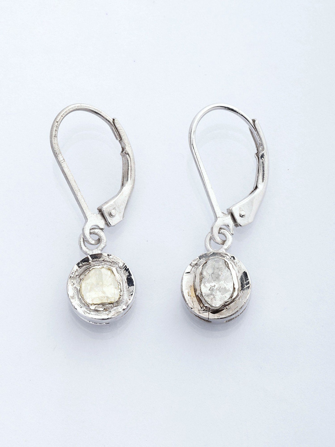 

Exotic India Silver-Plated American Diamond Contemporary Drop Earrings