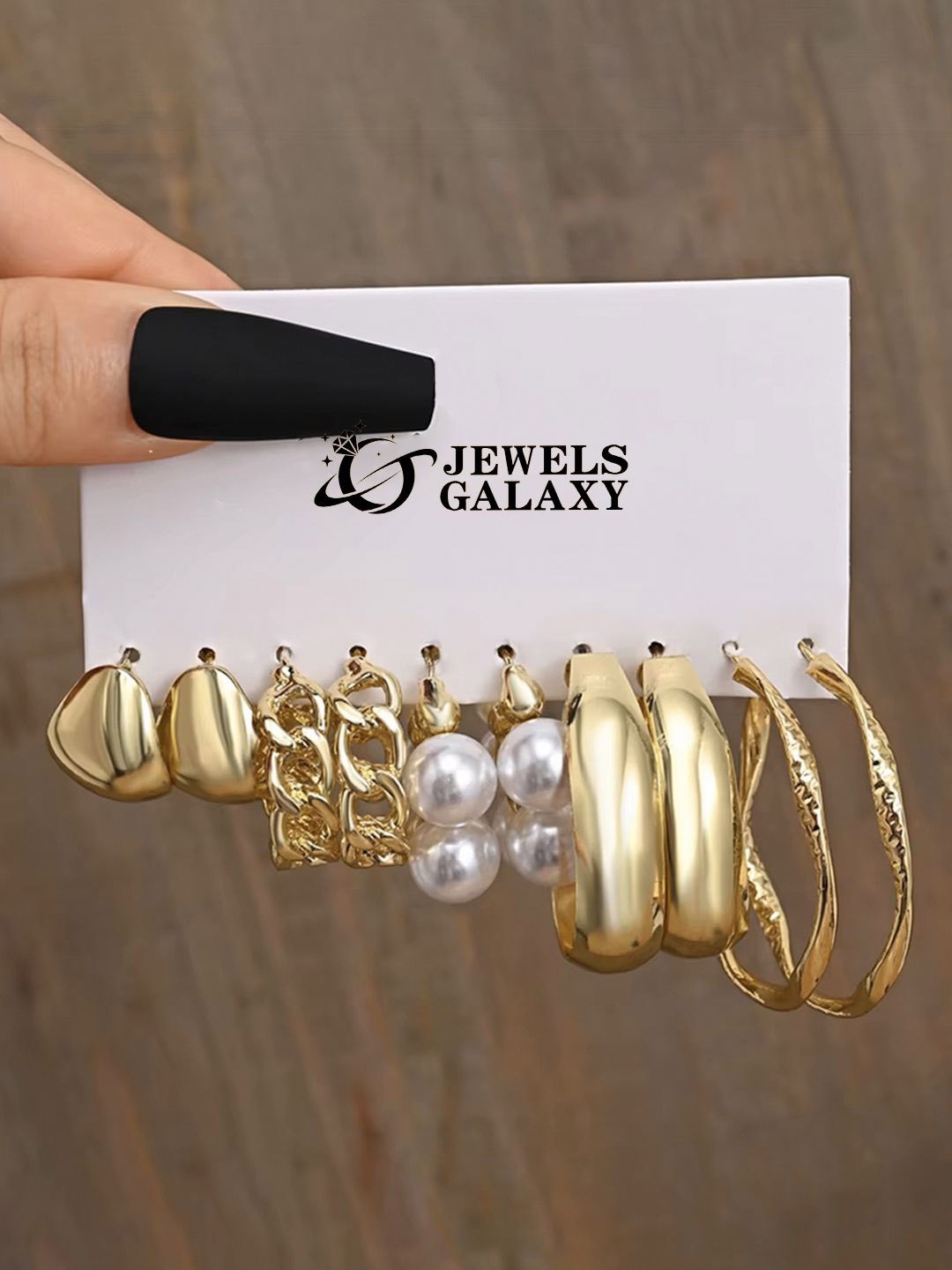 

Jewels Galaxy Pack Of 10 Gold Plated Pearls Studded Contemporary Half Hoop Earrings