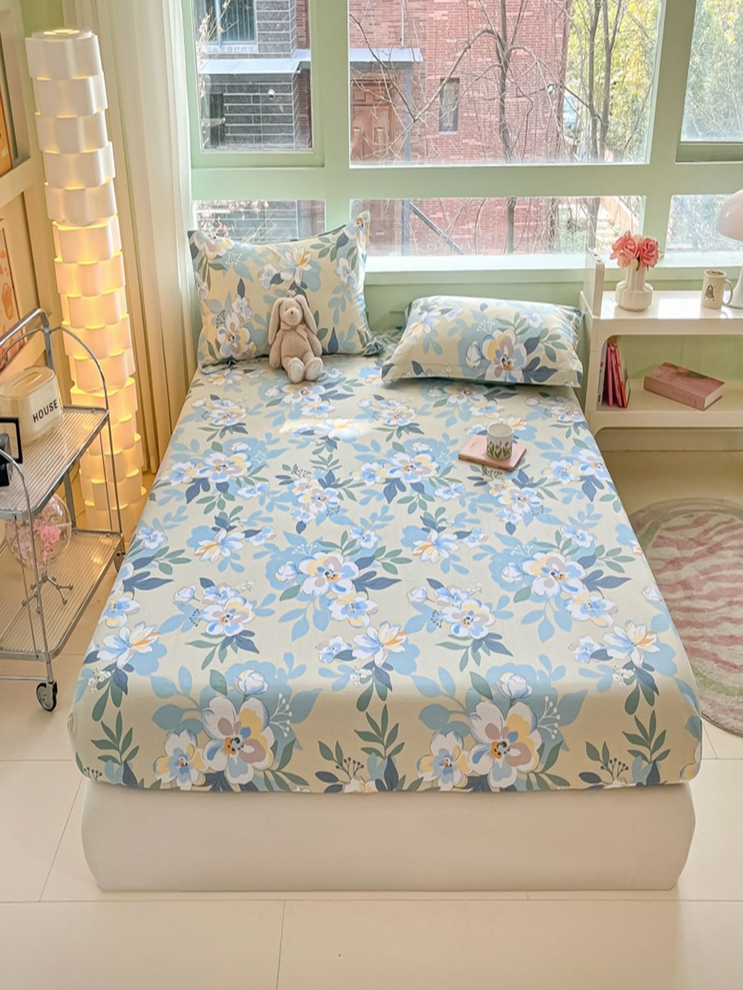 

JC HOME Blue & Green Floral Pure Cotton 220 TC King Bedsheet Set 1.80 m x 2 m