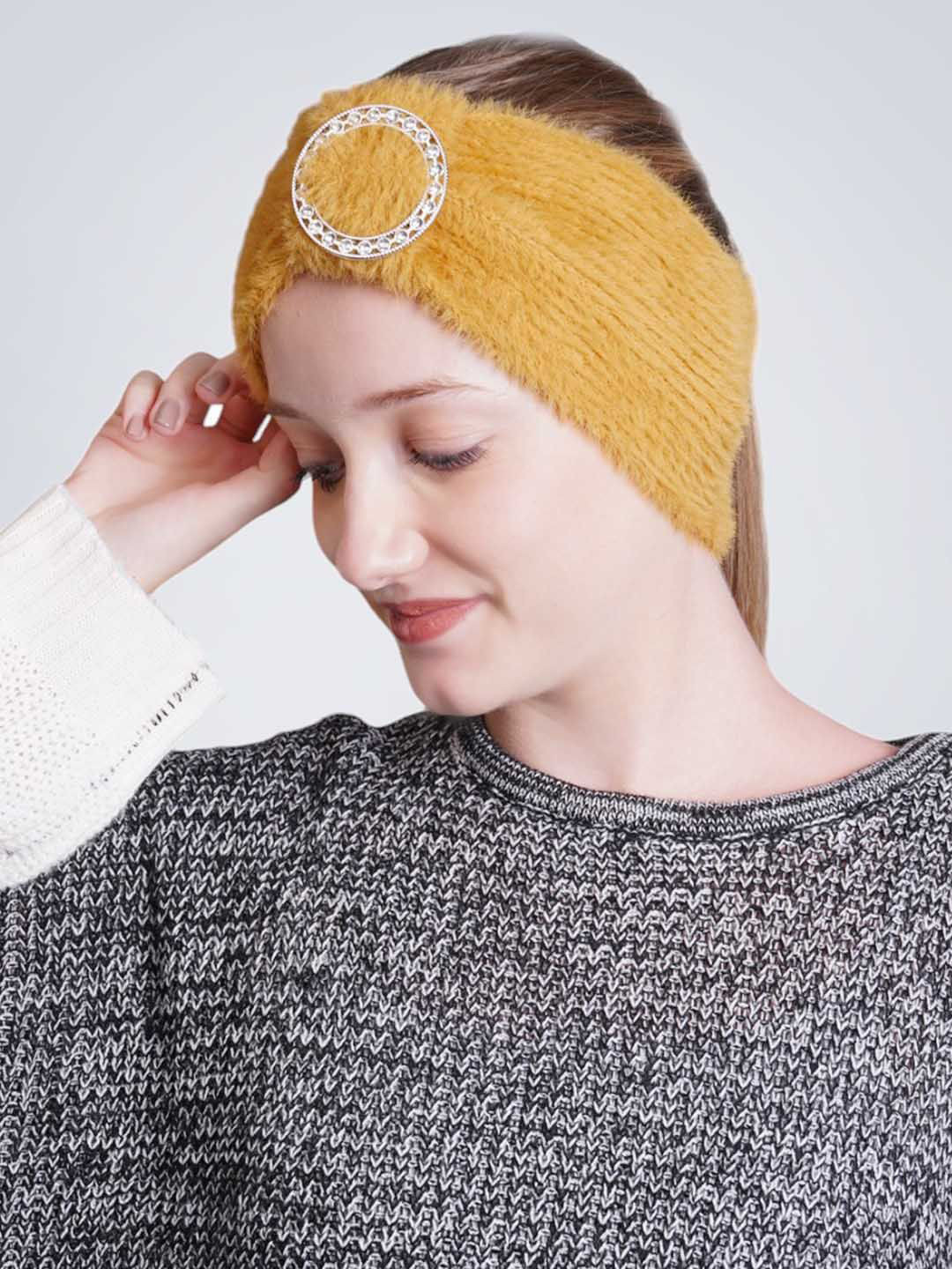 

Bharatasya Women Embellished Knitted Warm Woolen Headband, Yellow