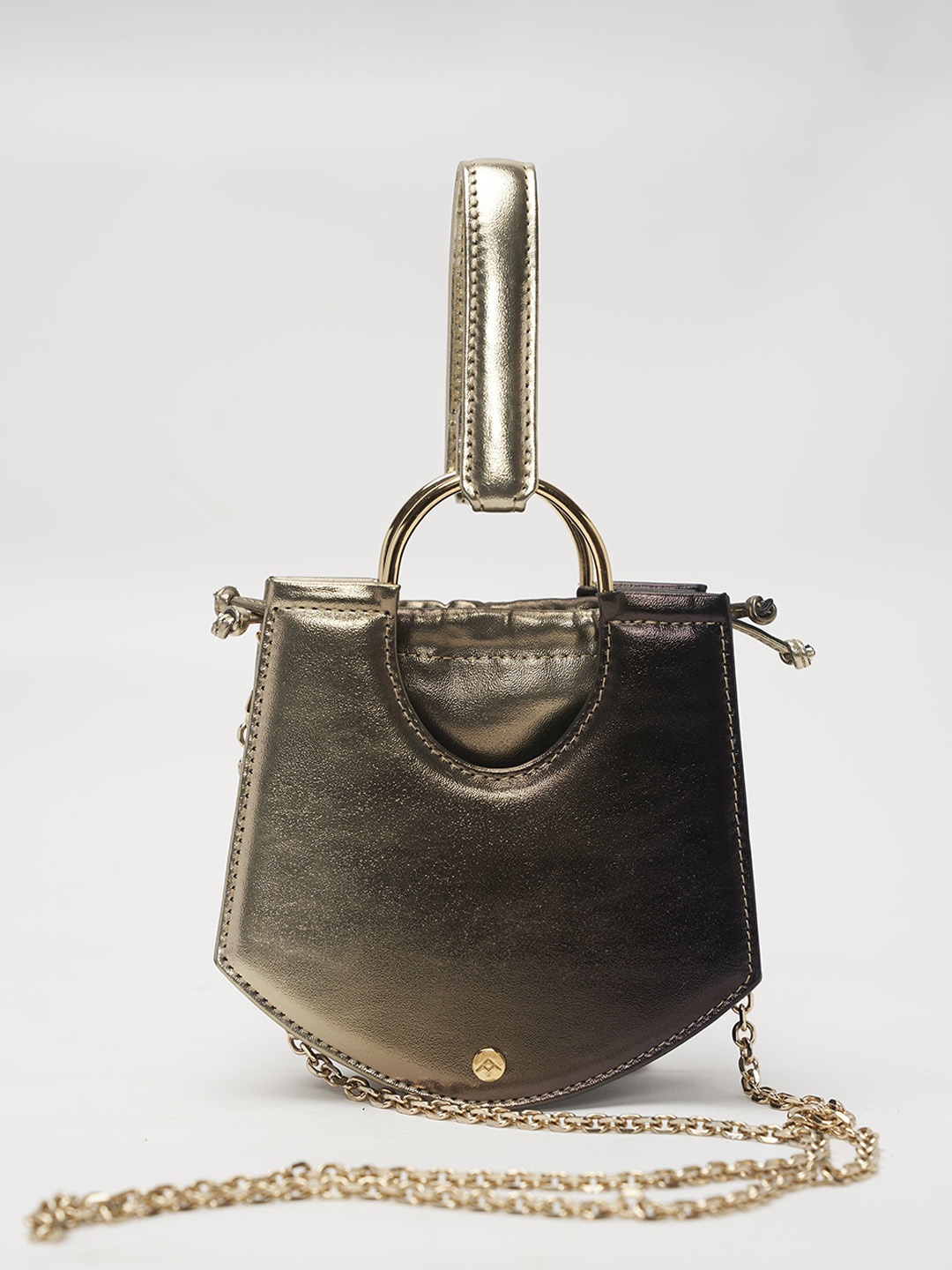 

TANN TRIM Scrunched Wristlet Handheld Bag, Gold