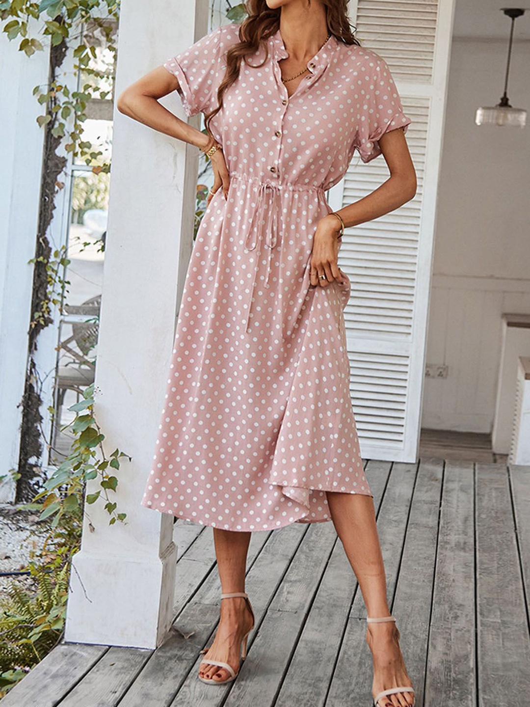 

StyleCast Women Checked Printed Shirt Midi Dress, Pink