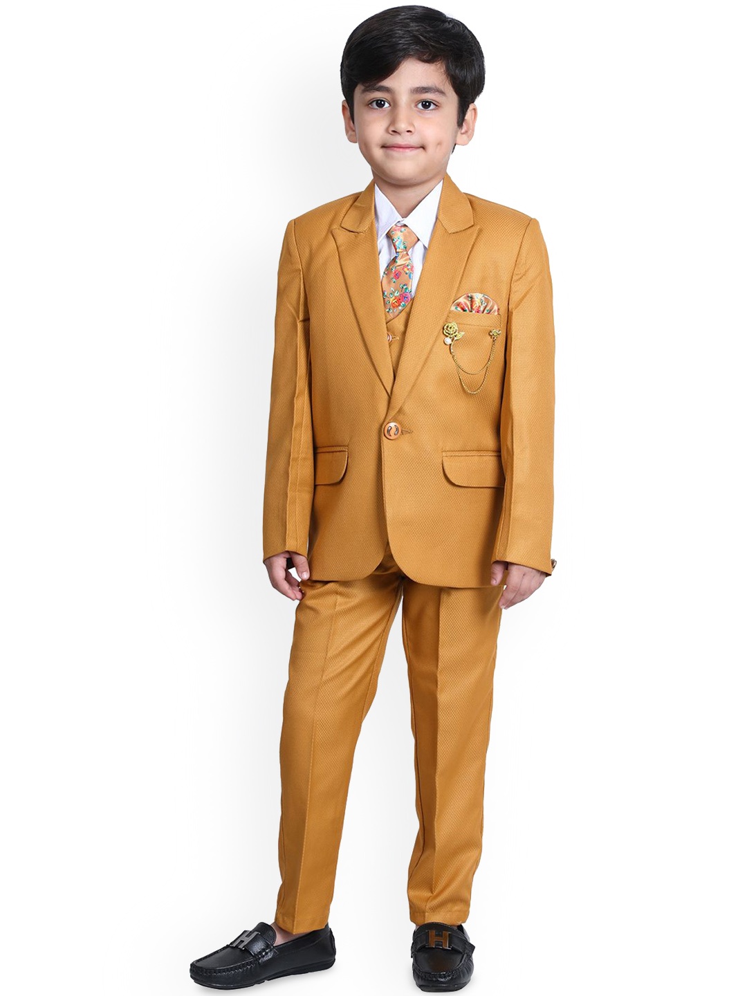 

BAESD Boys Single-Breasted Four-Piece Suit, Mustard