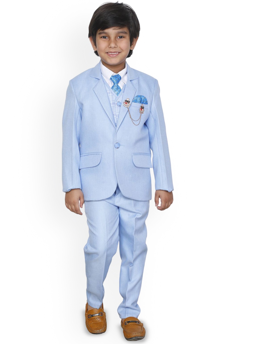 

BAESD Boys 4Pc Regular Fit Single-Breasted Blazer and Trousers Suit, Blue