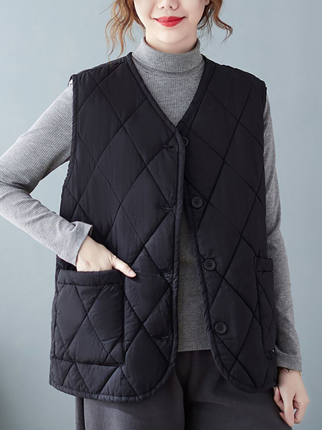 

StyleCast x Revolte Geometric Padded Jacket, Black
